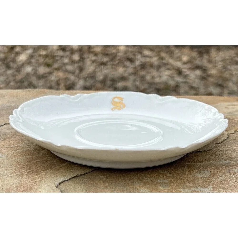 HAVILAND  FRANCE SAUCER WHITE GOLD MONOGRAM 